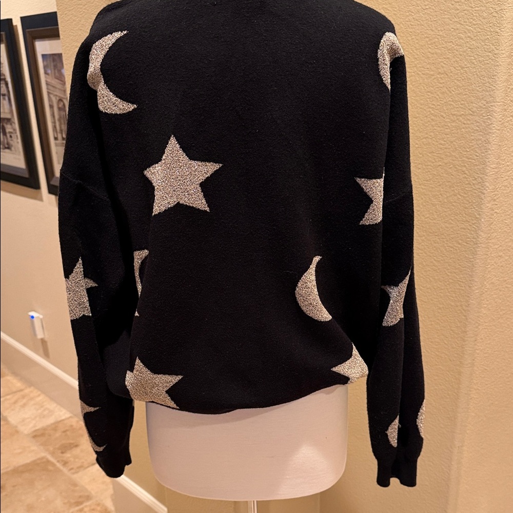 Beach Riot Black with metallic Star and Moon V-Neck Sweater - Picture 3 of 7